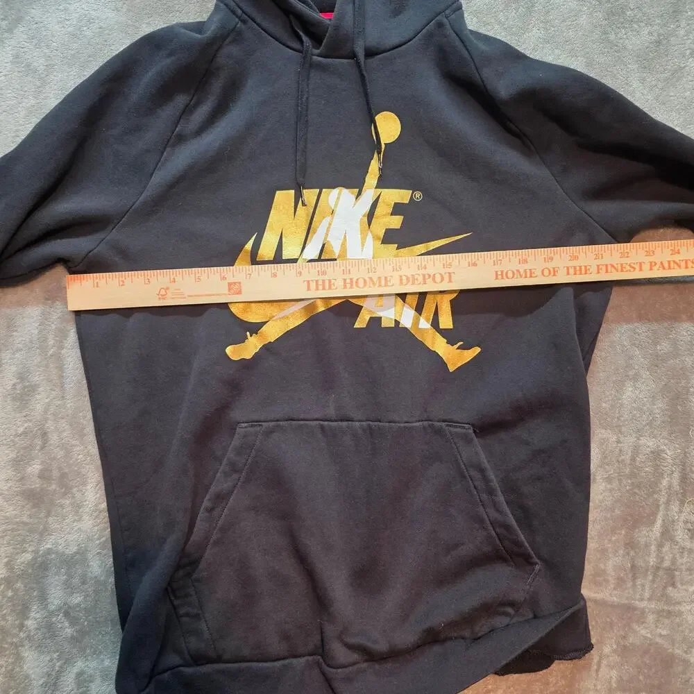 Air Jordan Hoodie Mens L Black Nike Air Jumpman Gold Logo Sleeve Print Fleece